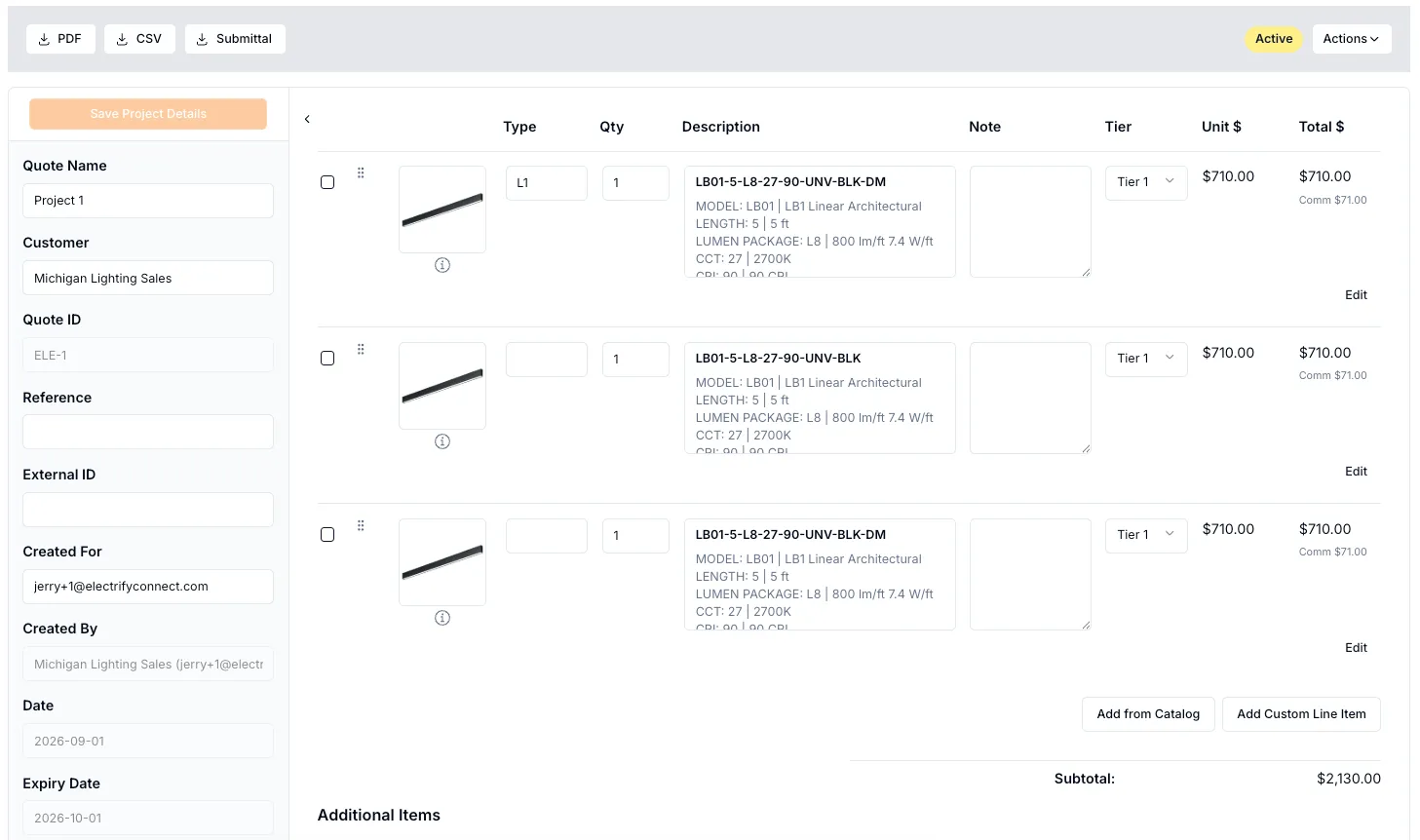 Quoting & CRM in the Electrify app